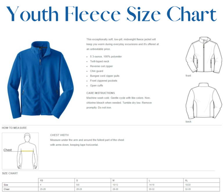 Youth Fleece Size Chart